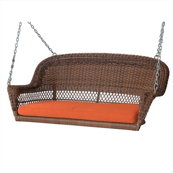 Jeco Honey Wicker Porch Swing With Orange Cushion W00205S-C-FS016